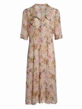 90s Vintage Miller Shor Silk Sheer Floral Maxi Half Sleeve Overlay Dress